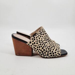 ABLE Rojas Cow Hair Size 8 Tan Black Cheetah Animal Print Square Toe Mules